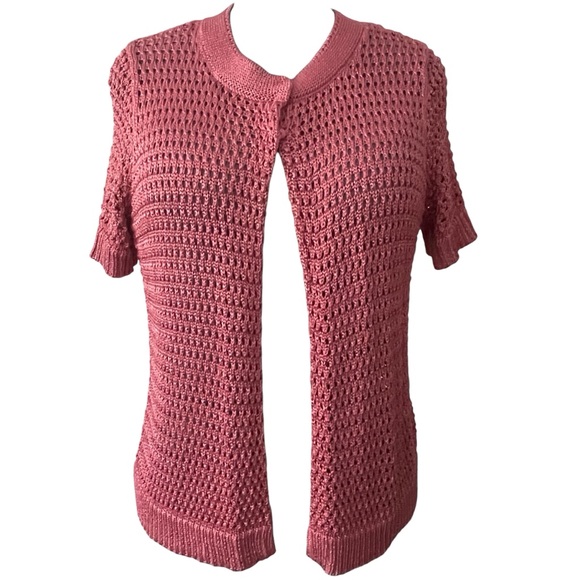 Jones New York Sweaters - Jones New York Rose Open-Front Crochet Cardigan Short sleeved Sz: XL